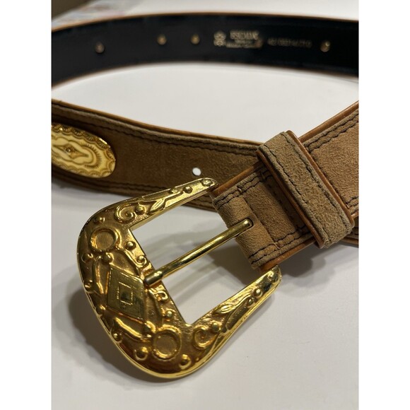 Escada Gold Medallions & Buckle Brown Leather Belt Women’s EUR 42 US 12 Vtg main image 8